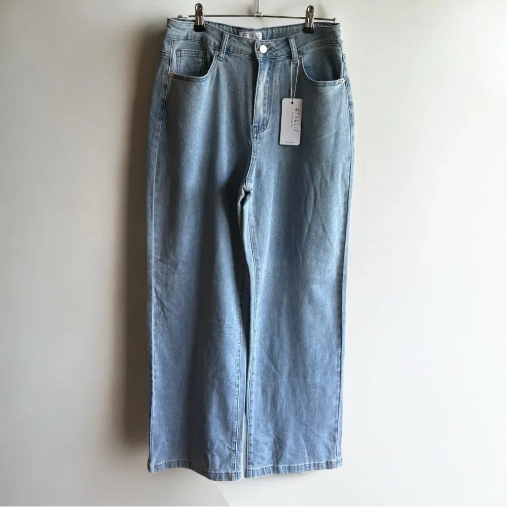 Ettelo Jeans Light Wash Stretch High Rise Straight Size 12 New - Picture 1 of 5